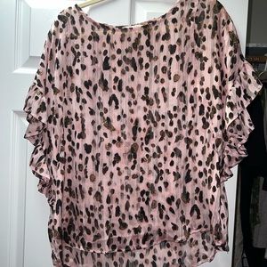 Umgee Pink Cheetah Flounce Sleeve Blouse